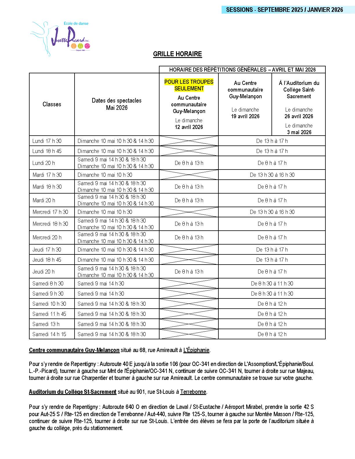 Grille Horaire 2025-2026